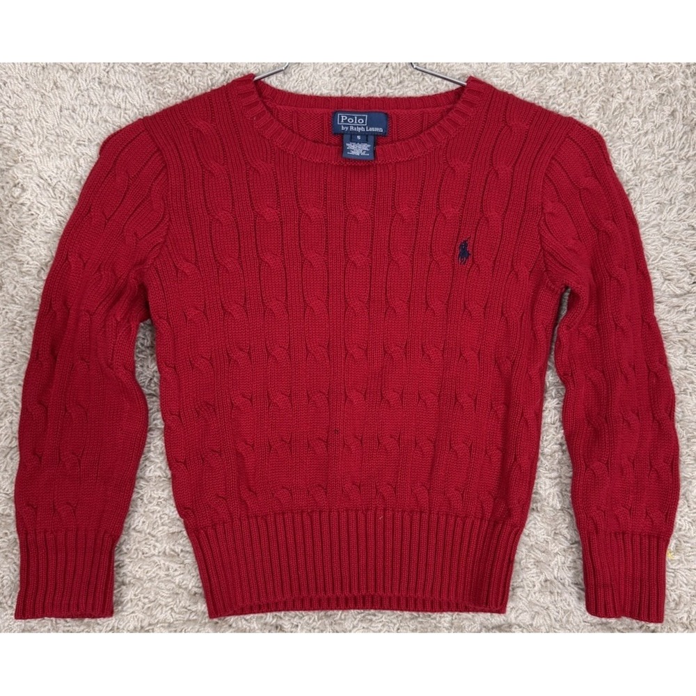 Polo Ralph Lauren Boys Red Cable Knit Cotton Pullover Sweater Boys 5 Christmas